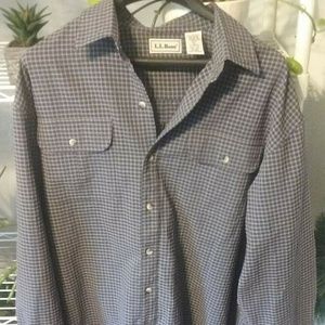LL Bean LS Gray Plaid Sports Shirt Large L